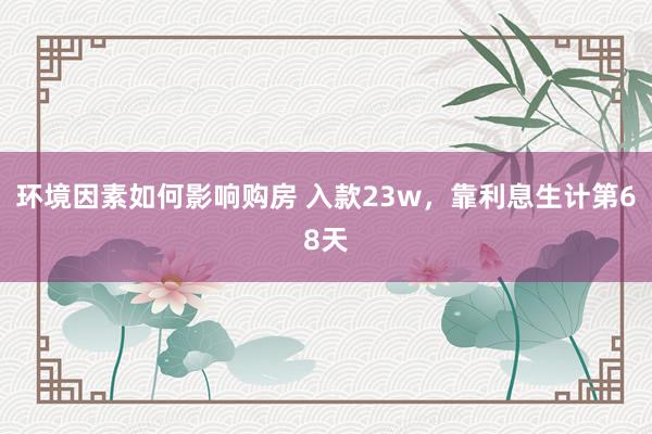 环境因素如何影响购房 入款23w，靠利息生计第68天