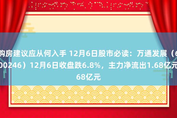 购房建议应从何入手 12月6日股市必读：万通发展（600246）12月6日收盘跌6.8%，主力净流出1.68亿元