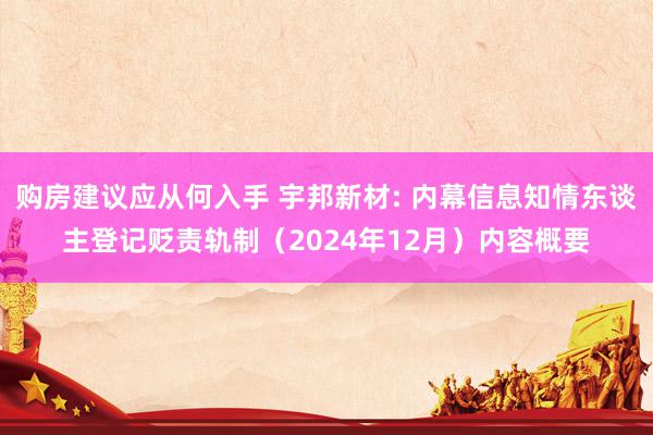 购房建议应从何入手 宇邦新材: 内幕信息知情东谈主登记贬责轨制（2024年12月）内容概要