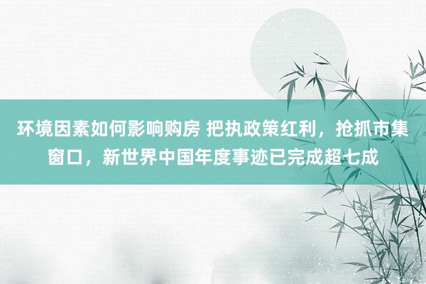 环境因素如何影响购房 把执政策红利，抢抓市集窗口，新世界中国年度事迹已完成超七成