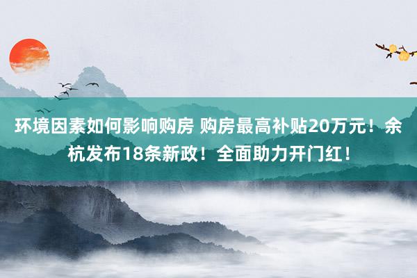 环境因素如何影响购房 购房最高补贴20万元！余杭发布18条新政！全面助力开门红！