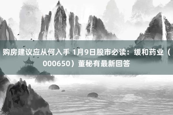 购房建议应从何入手 1月9日股市必读：缓和药业（000650）董秘有最新回答