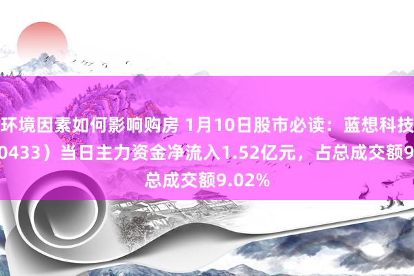 环境因素如何影响购房 1月10日股市必读：蓝想科技（300433）当日主力资金净流入1.52亿元，占总成交额9.02%