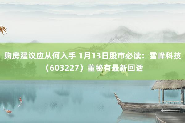 购房建议应从何入手 1月13日股市必读：雪峰科技（603227）董秘有最新回话