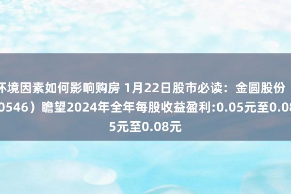 环境因素如何影响购房 1月22日股市必读：金圆股份（000546）瞻望2024年全年每股收益盈利:0.05元至0.08元