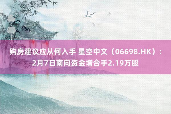 购房建议应从何入手 星空中文（06698.HK）：2月7日南向资金增合手2.19万股