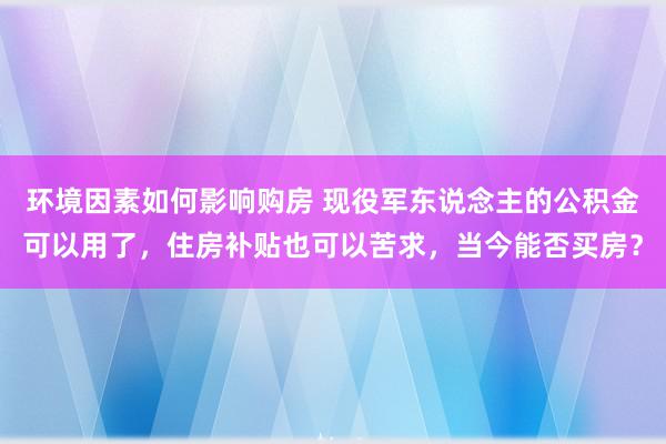 环境因素如何影响购房 现役军东说念主的公积金可以用了，住房补贴也可以苦求，当今能否买房？