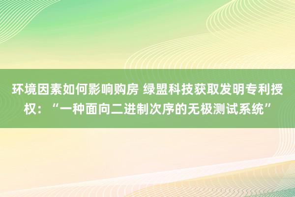 环境因素如何影响购房 绿盟科技获取发明专利授权：“一种面向二进制次序的无极测试系统”