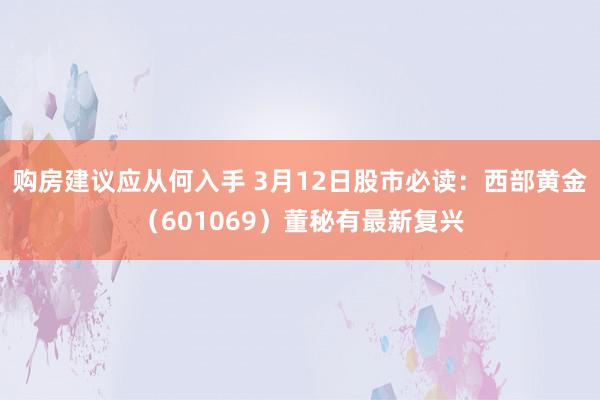 购房建议应从何入手 3月12日股市必读：西部黄金（601069）董秘有最新复兴