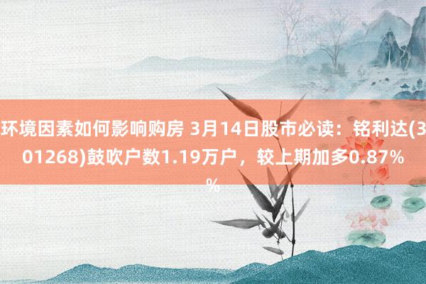 环境因素如何影响购房 3月14日股市必读：铭利达(301268)鼓吹户数1.19万户，较上期加多0.87%